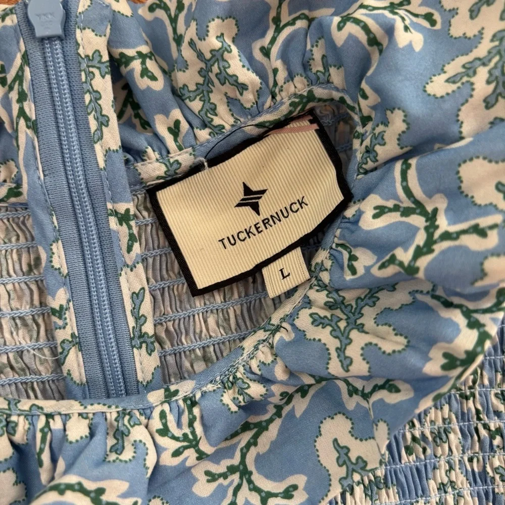 Tuckernuck Blue Smocked Puff-Sleeve Floral Top